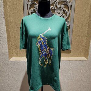 Polo Ralph Lauren M Green Classic Fit T-Shirt Iconic Pony Player Graphic Design